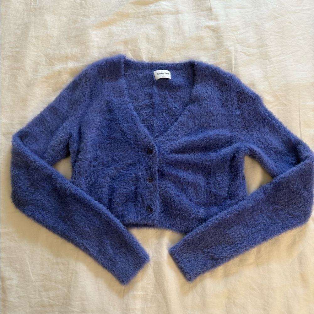 Sunday Best Fuzzy Purple/Blue Cropped Cardigan